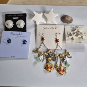 Gabrielle K. Gold and Red Fish Earrings With Extra Nautical Earing Sets